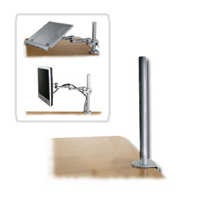 Tischhalterungsmodul, Höhe 45cm, mit Klemmhalter, silbergrau