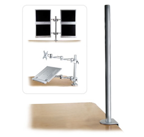 Tischhalterungsmodul, Höhe 70cm, mit Klemmhalter, silbergrau